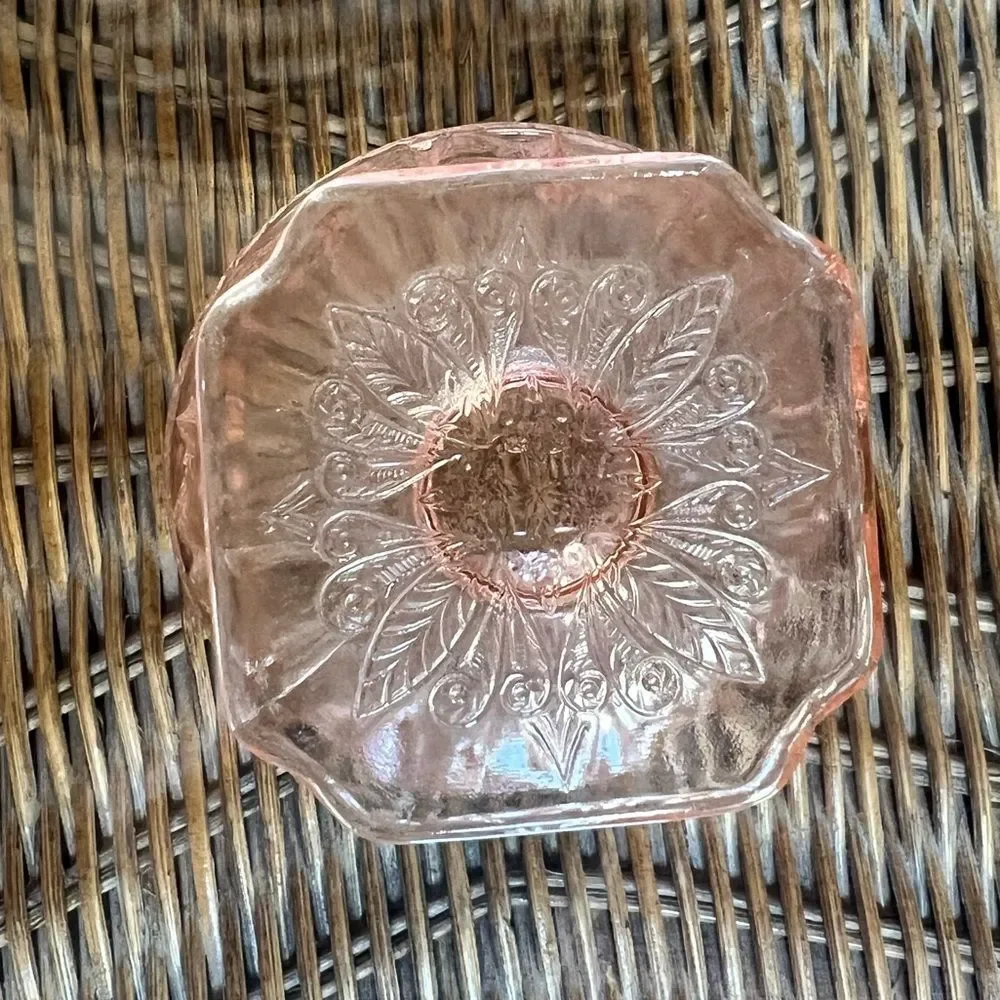 Jeanette Depression Glass Pink Adam Floral Etched Molded 1930’s Ice Cream Dish
